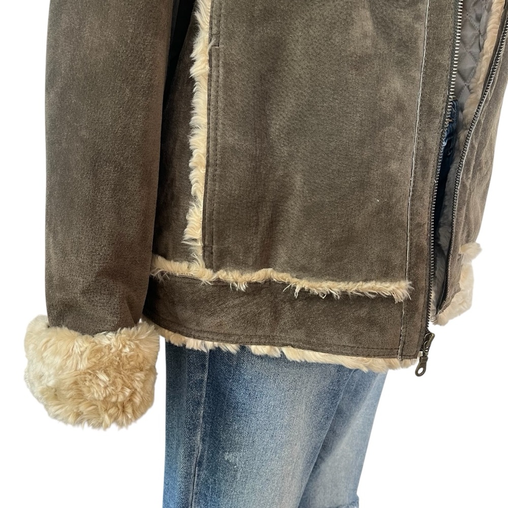 Wilsons Leather 100% leather suede coat faux fur trim brown olive XL - Picture 7 of 16